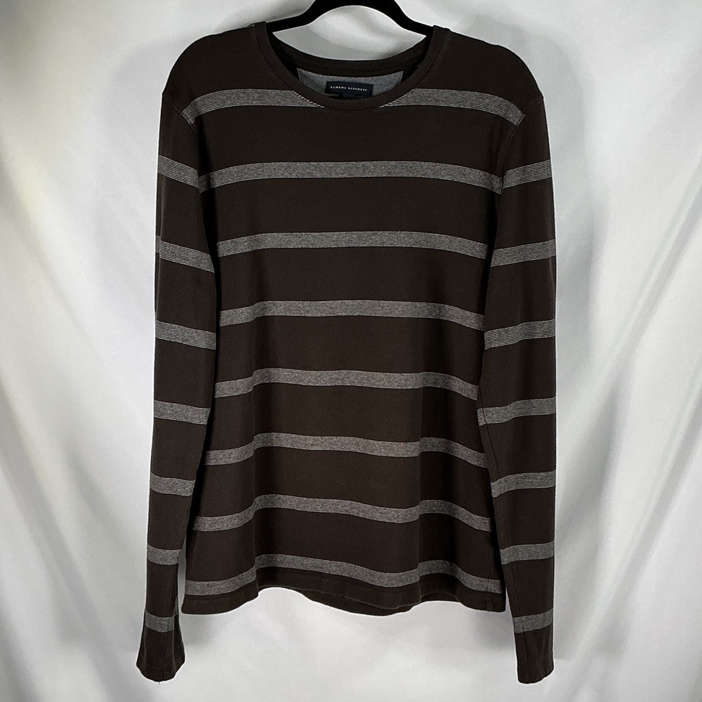 Banana Republic Striped Crewneck Pull On Sweater Brown Gray Casual Size Large L